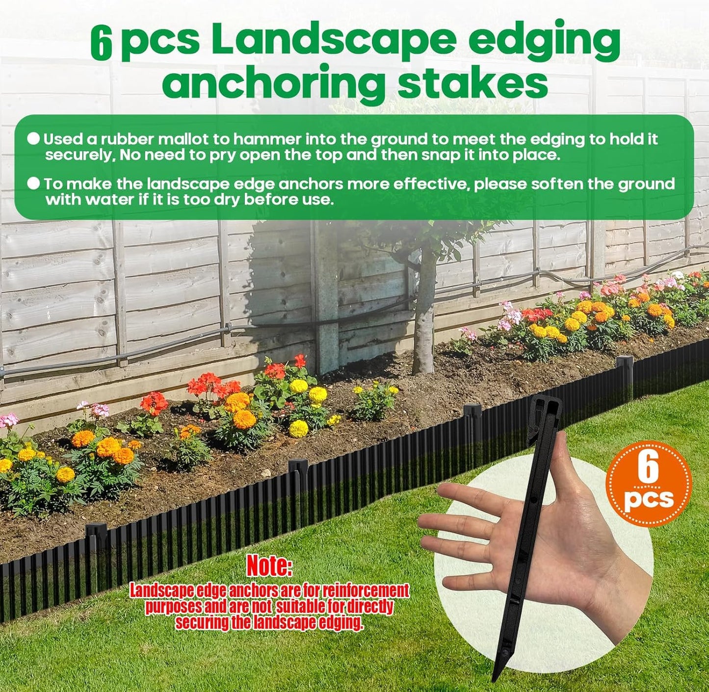 Corrugated Metal Garden Edging,Sturdy Tall Landscape Edging Borders with 6pcs Anchor Stakes, Perfect DIY for Flower Beds, Lawn and Pathway,Tree Surrounds,Paver Edges (Black 6"×20FT)