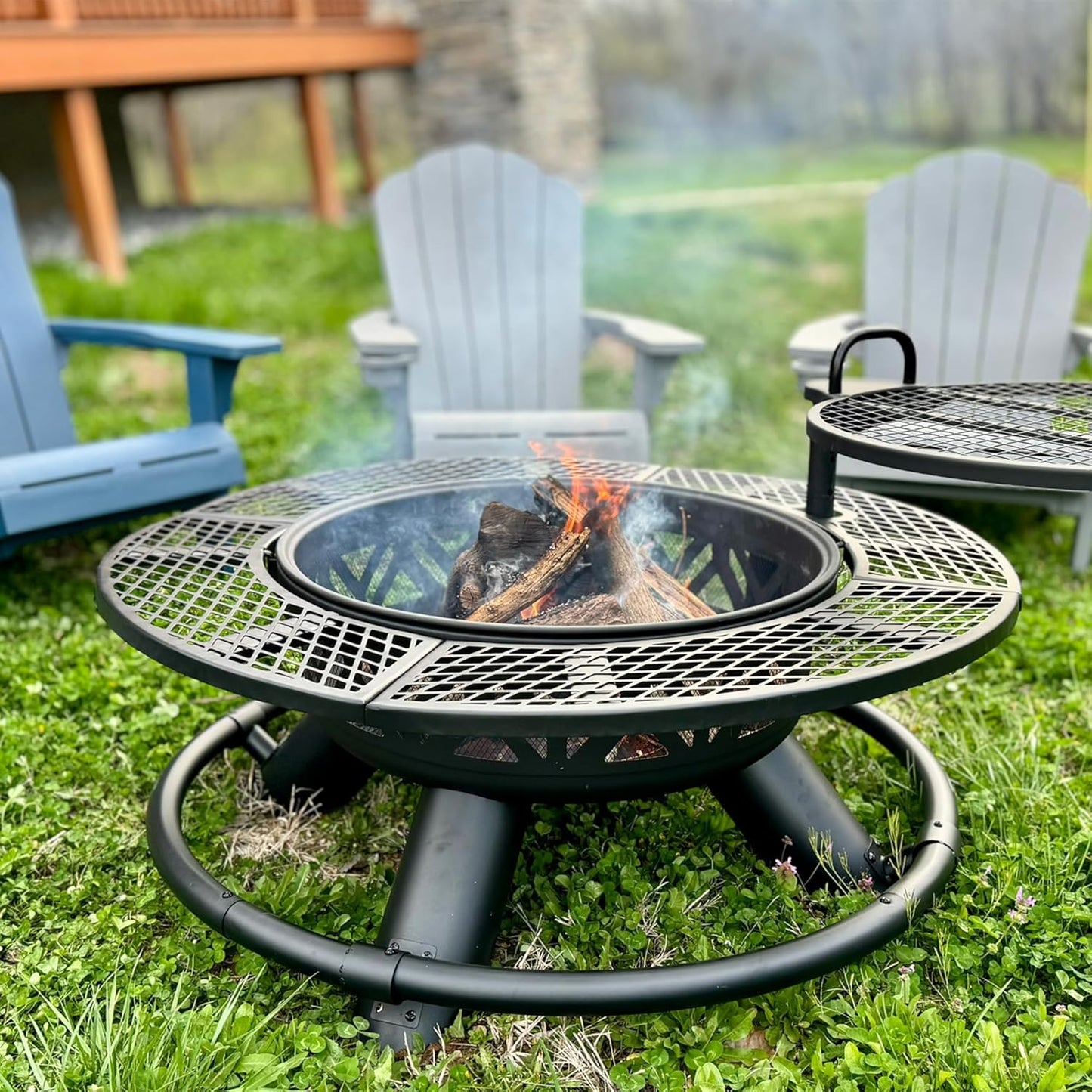 Red Mountain Valley 47" Outdoor Fire Pit with Adjustable Grill, 2-in-1 Metal Outdoor Fireplaces, Large Patio Wood Burning Fire Pits for Outside, Ideal for Backyard, Patio, Party