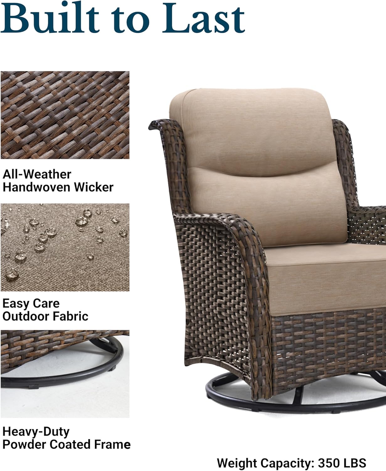 HILLGA Luxury Patio Furniture Set with 6-inch Thick Cushion, Outdoor High Back Swivel Rocker Patio Chairs, 6PCS Wicker Conversation Set for Deck Yard and Poolside, Beige (V2)