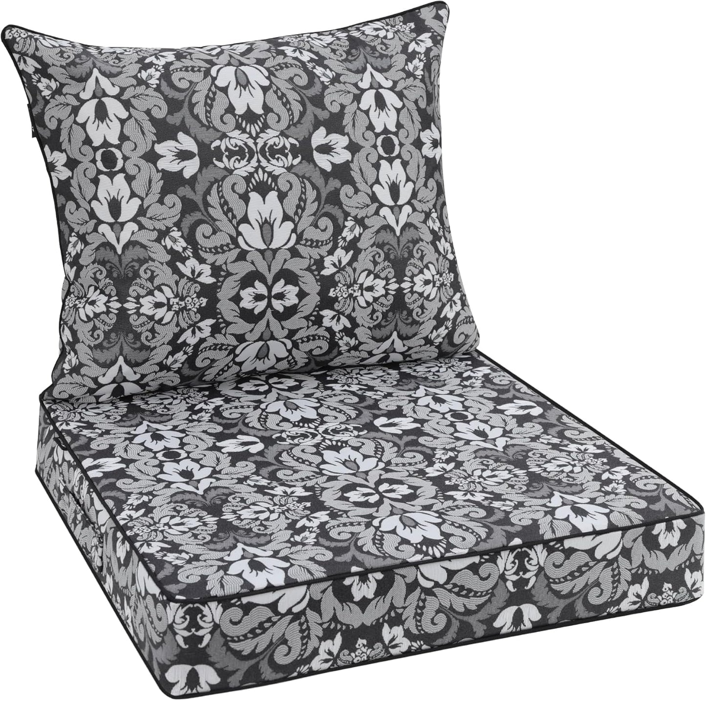 Favoyard Outdoor Seat Cushion 19 x 19 x 3 in Waterproof Pattern Fade Resistant Cover Removable Patio Furniture Cushions Deep Seat & Back Cushion Set with Adjustable Straps for Patio Chair Sofa Couch
