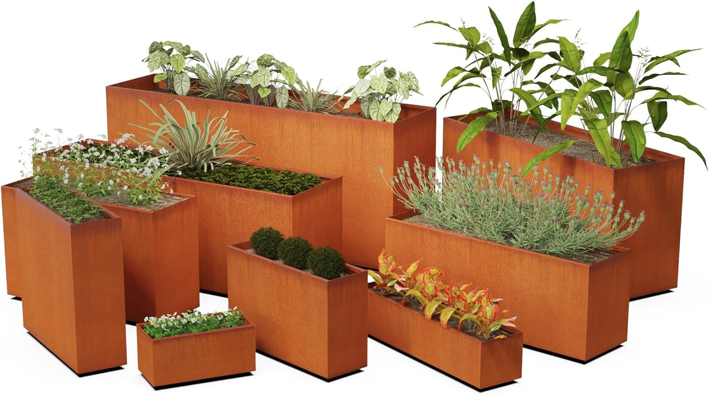 Extra Large Outdoor Planter – 48x24 Inch Tall Corten Steel Planter Box | Heavy Duty Metal for Privacy Screening & Patios | Made in USA, Fully Assembled