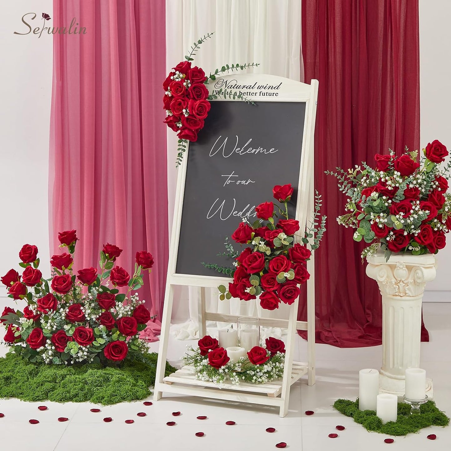 Serwalin 60 PCS Red Artificial Roses Bulk, Realistic Silk Fake Roses for Bridal Bouquet Wedding Centerpieces Table Arrangement Party Home Decor