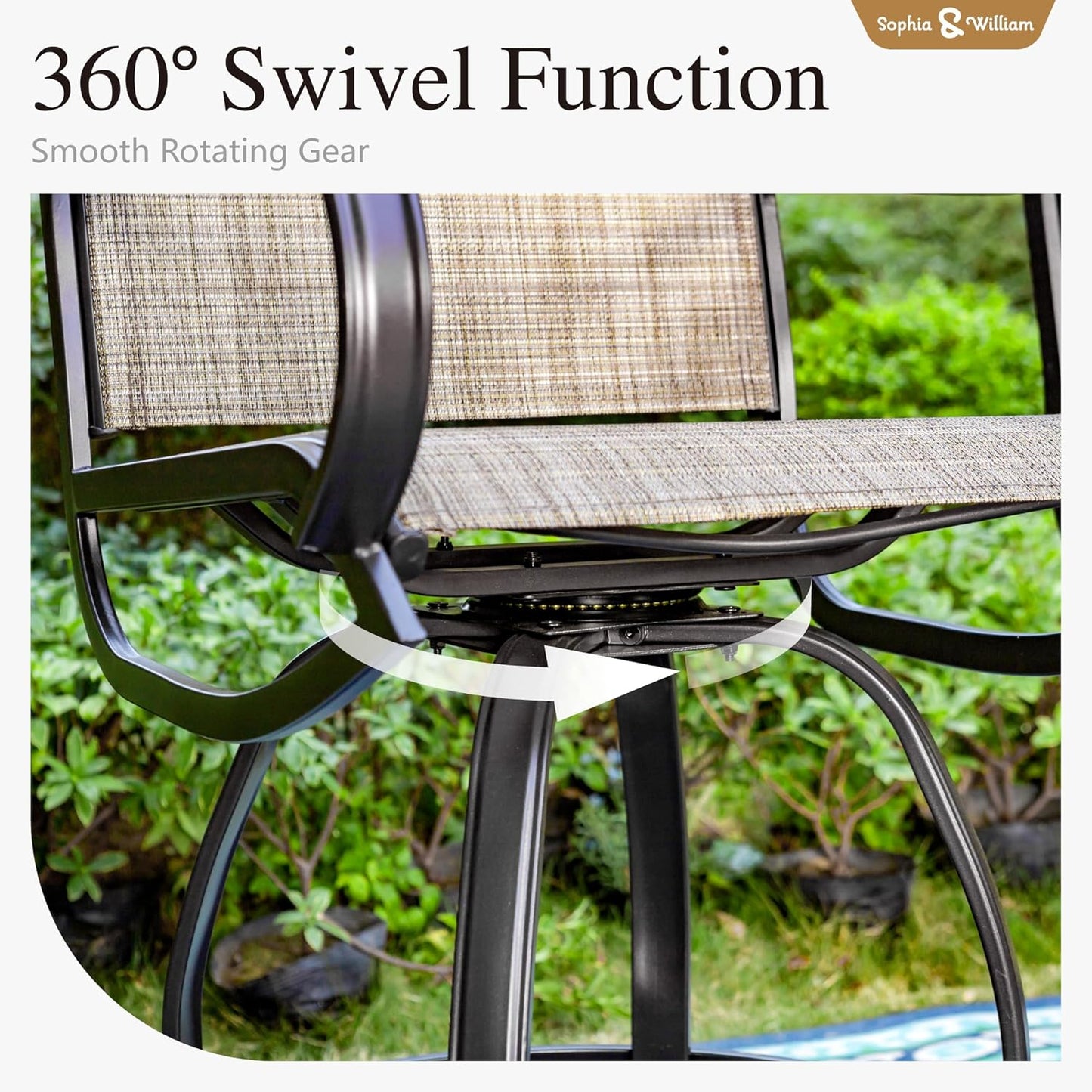 Sophia & William Outdoor Bar Set, Patio Bar Table and Chairs Set, Counter Height Patio Set - 2 x Swivel Bar Chairs, 1 x Square Bar Table for Porch, Yard, Garden, Balcony, Deck