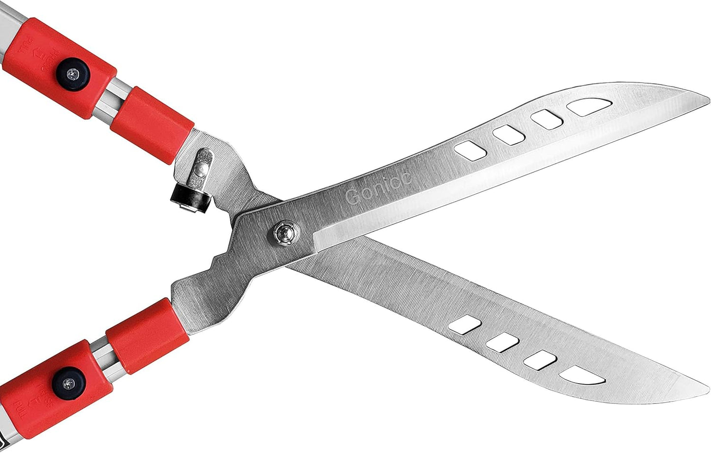 gonicc Professional Adjustable 33"+ 13" Hedge Shears. Handle Length Range 19"-32", with Wavy SK-5 Steel Blade, Adjustable Blade Pressure,Garden Pruning Hand Hedge Trimmers, Grass Clippers Shears