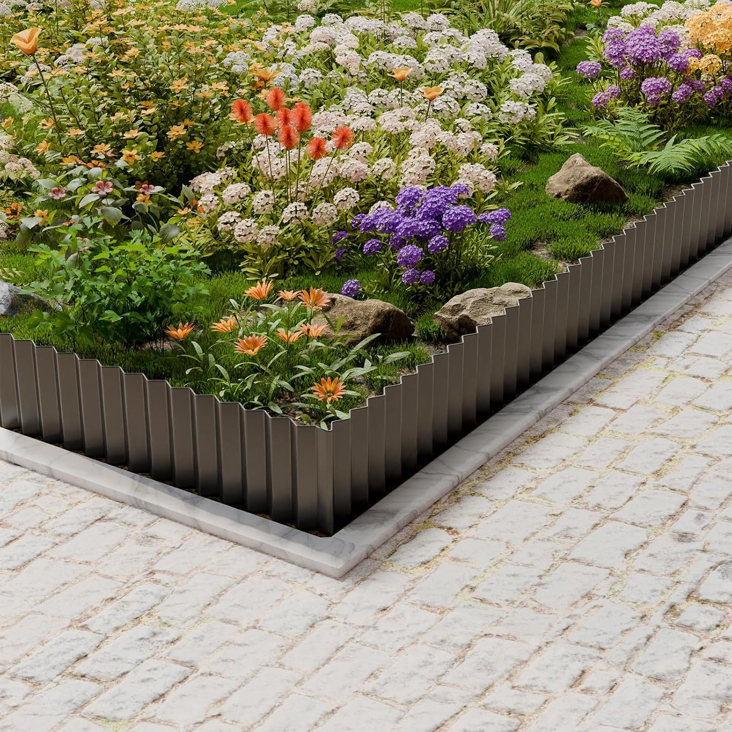 SnugNiture Corrugated Metal Garden Edging,12" x 20' Sturdy Lawn Edging Border,Landscape Edging Border for Lawn, Flower Bed,Garden and Yard(Black)