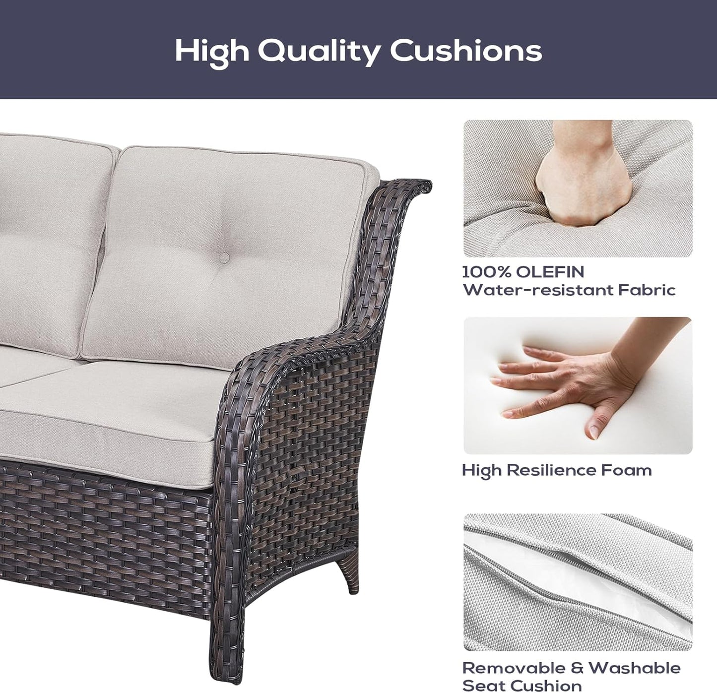 Outdoor Furniture Sectional Sofa L Shaped Couch - Patio Wicker Set with 2 Swivel Glider Chairs, 5 Piece Rattan Patio Conversation Sets with Beige Cushion for Deck Backyard Sunroom