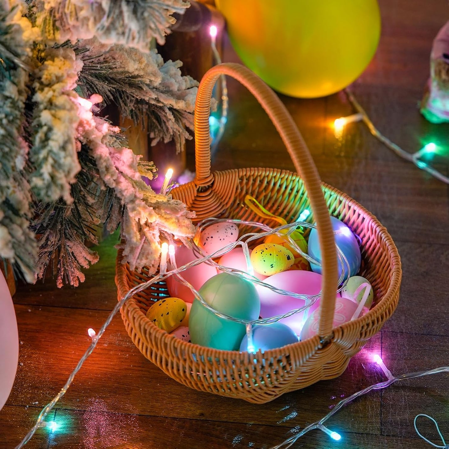 JMEXSUSS 33ft 100 LED Easter Lights for Indoor Outdoor Use, 8 Modes Connectable Easter String Lights Plug-in, Clear Wire Colorful Christmas String Lights Outdoor Waterproof