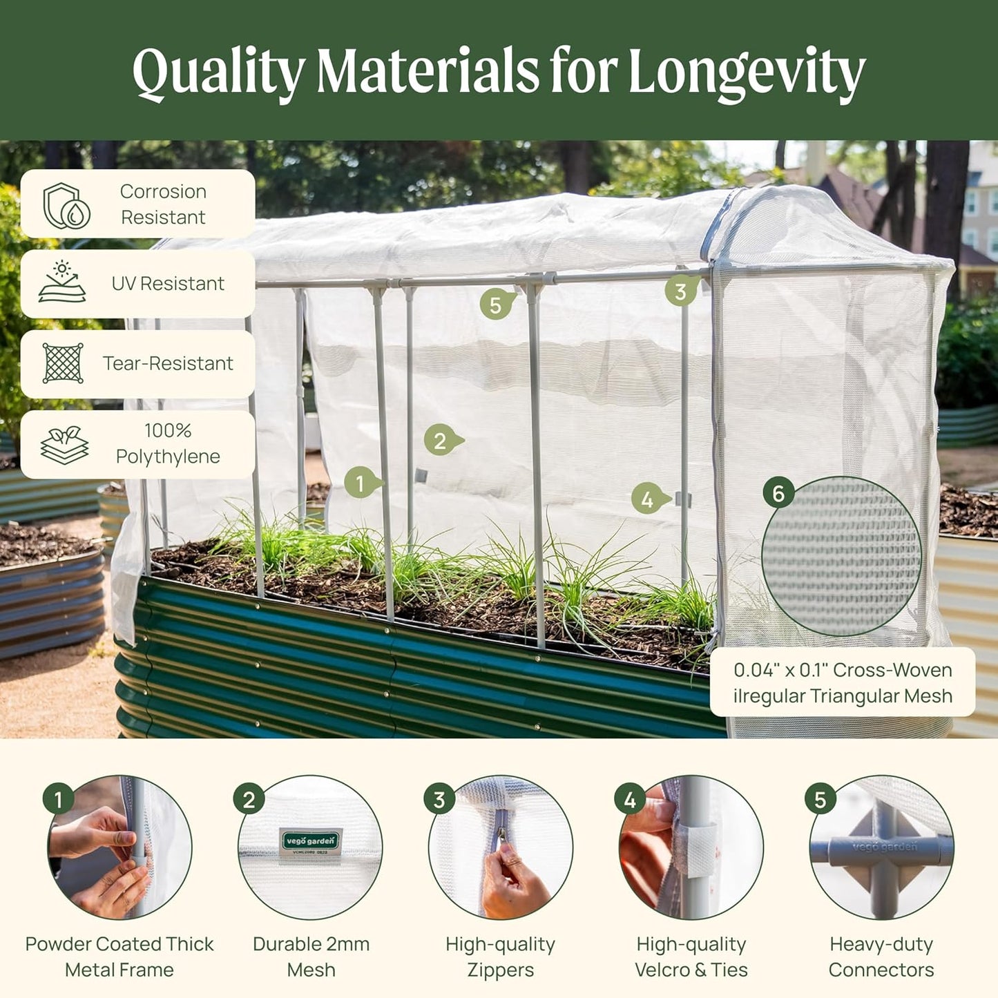Vego garden Cover System for 2.0' x 5.0' (4 in 1) Garden Bed