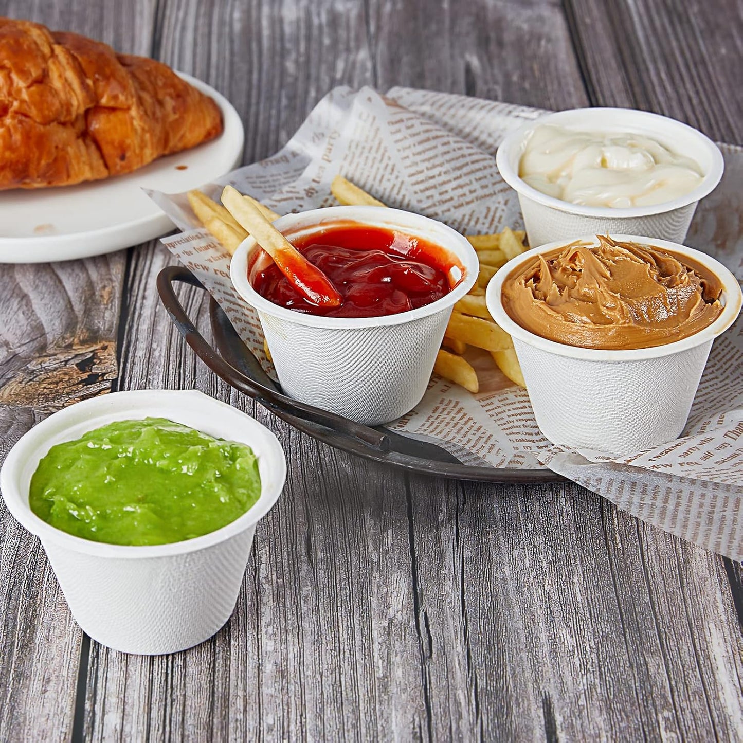 Vplus 300 Pack 4 OZ Disposable Souffle Cups, 100% Compostable Portion Cups, Made From Bagasse Fibe, Perfect For Dips, Food Sample, Jams, Honey, Sauces, Nuts