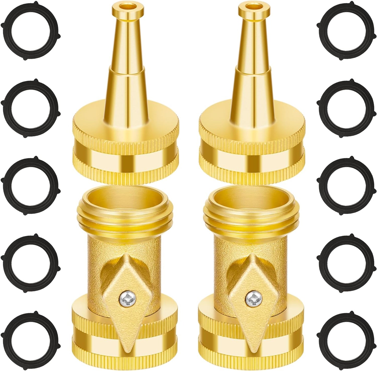 AUTOMAN Brass Hose Nozzle - High Pressure Jet Nozzle 4 Count (2 Set), Heavy Duty Water Hose Sprayer Sweeper with Hose Shutoff Valve, 3/4” GHT Nozzles for Garden Hose, Car Wash, Extra 10 Rubber Washers