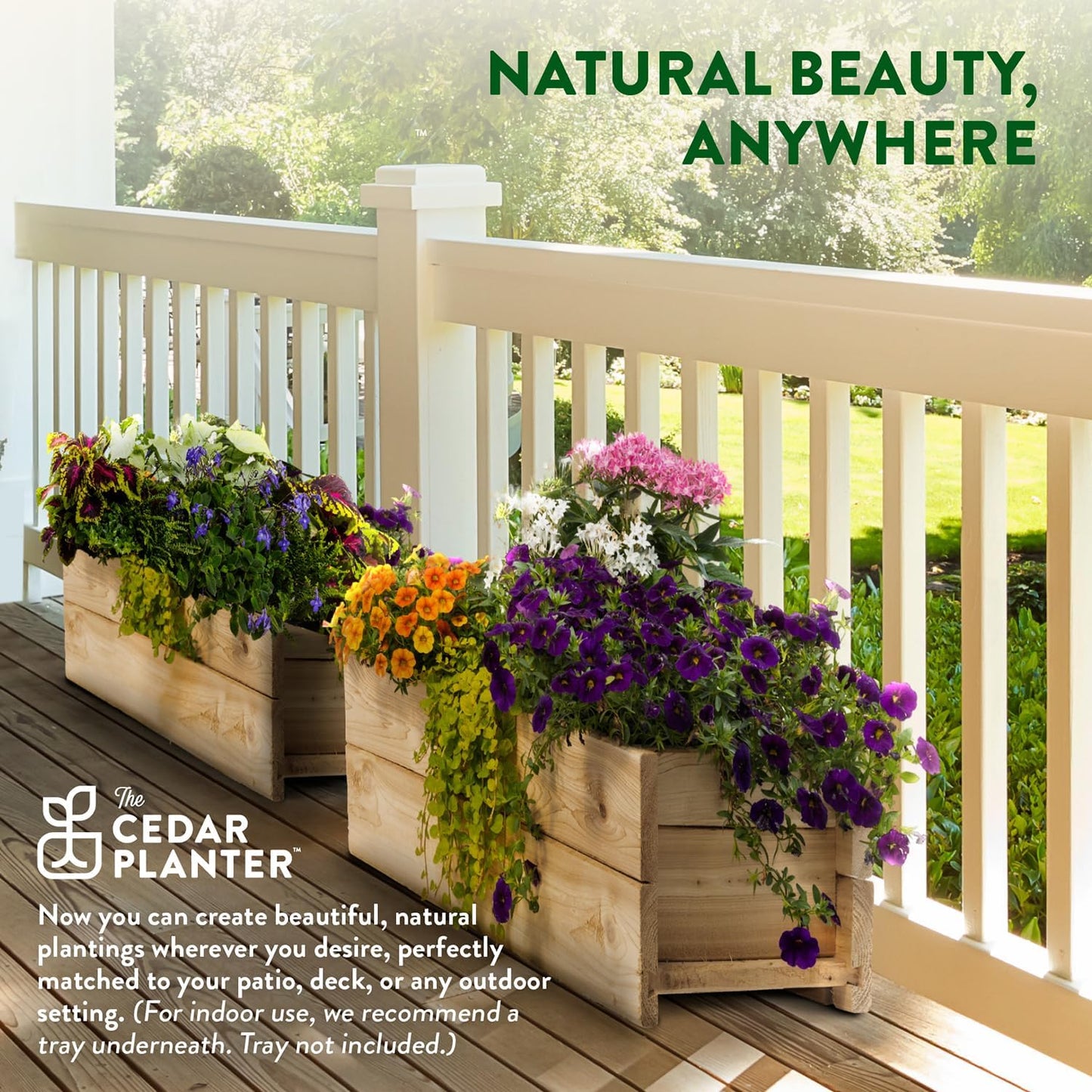 Greenes Fence Cedar Wood Planter Box with Wall Mount Brackets, 21" x 11" x 7" - Made in USA with North American Cedar