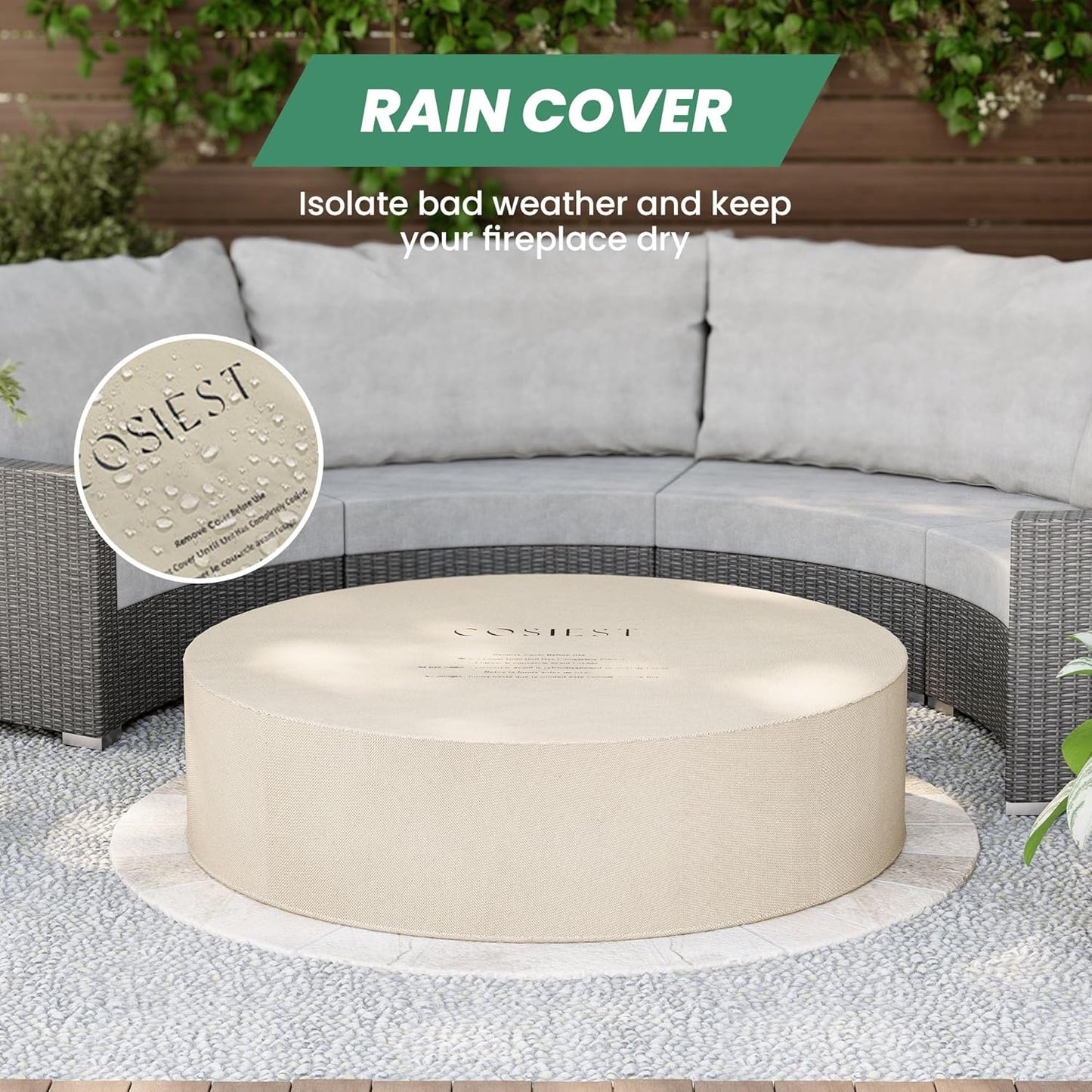 COSIEST 42 inch Outdoor Propane Fire Pit Coffee Table w Concrete Round Base Patio Heater, 50,000 BTU Stainless Steel Burner, Free Lava Rocks, Rain Cover(Gray)