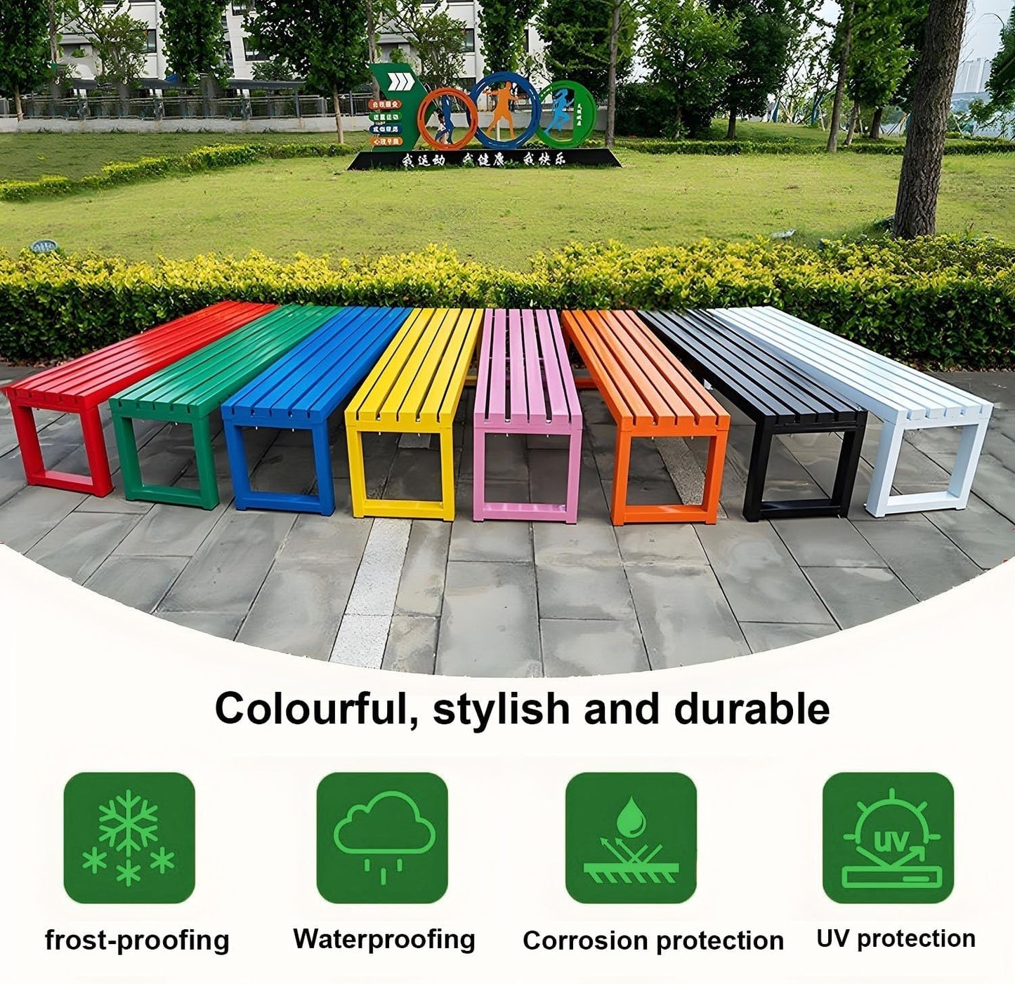 Weatherproof Metal Dining Bench, Outdoor Bench Backless Patio Bench 2-Person Farmhouse Bench Garden Bench for Kitchen, Living Room, Entryway(Green,47in)