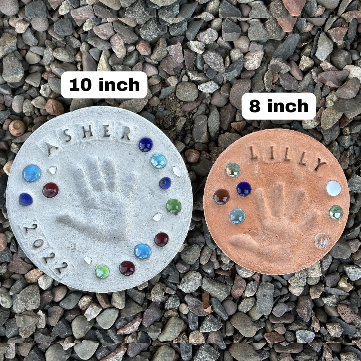 DIY Stepping Stone Kit with Color Pigment, Handprint Stepping Stone, Mother's Day Gift, Footprint Stepping Stone (8 Inch + Stamp Set, Orange)