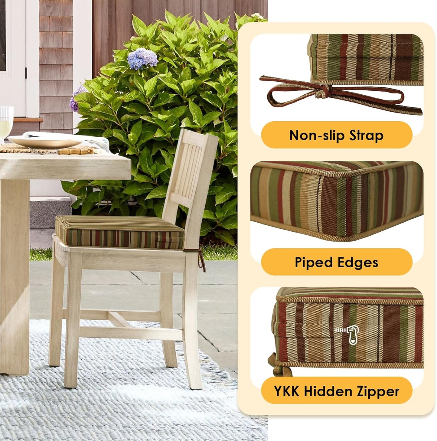 Outdoor Square Corner Seat Cushion, 19"x19"x3", Set of 4, Non Slip Seat Cushion Pads with Removable Cover for Patio Furniture, Garden Yard Lawn, Colorful Stripe