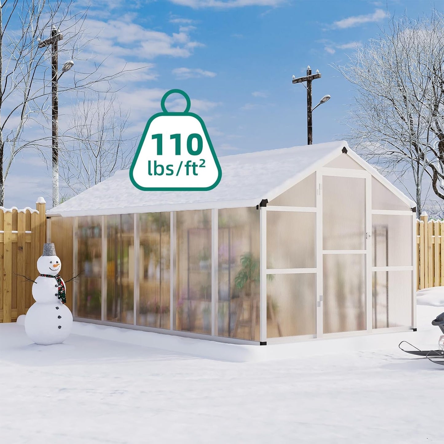 8x12 FT Greenhouse for Outdoors, Large Aluminum Greenhouses with Roof Vent and Quick Setup Structure, Greenhouse Heavy Duty with PC Panels, Walk-in Green Houses for Winter Garden,Backyard,Patio,Lawn