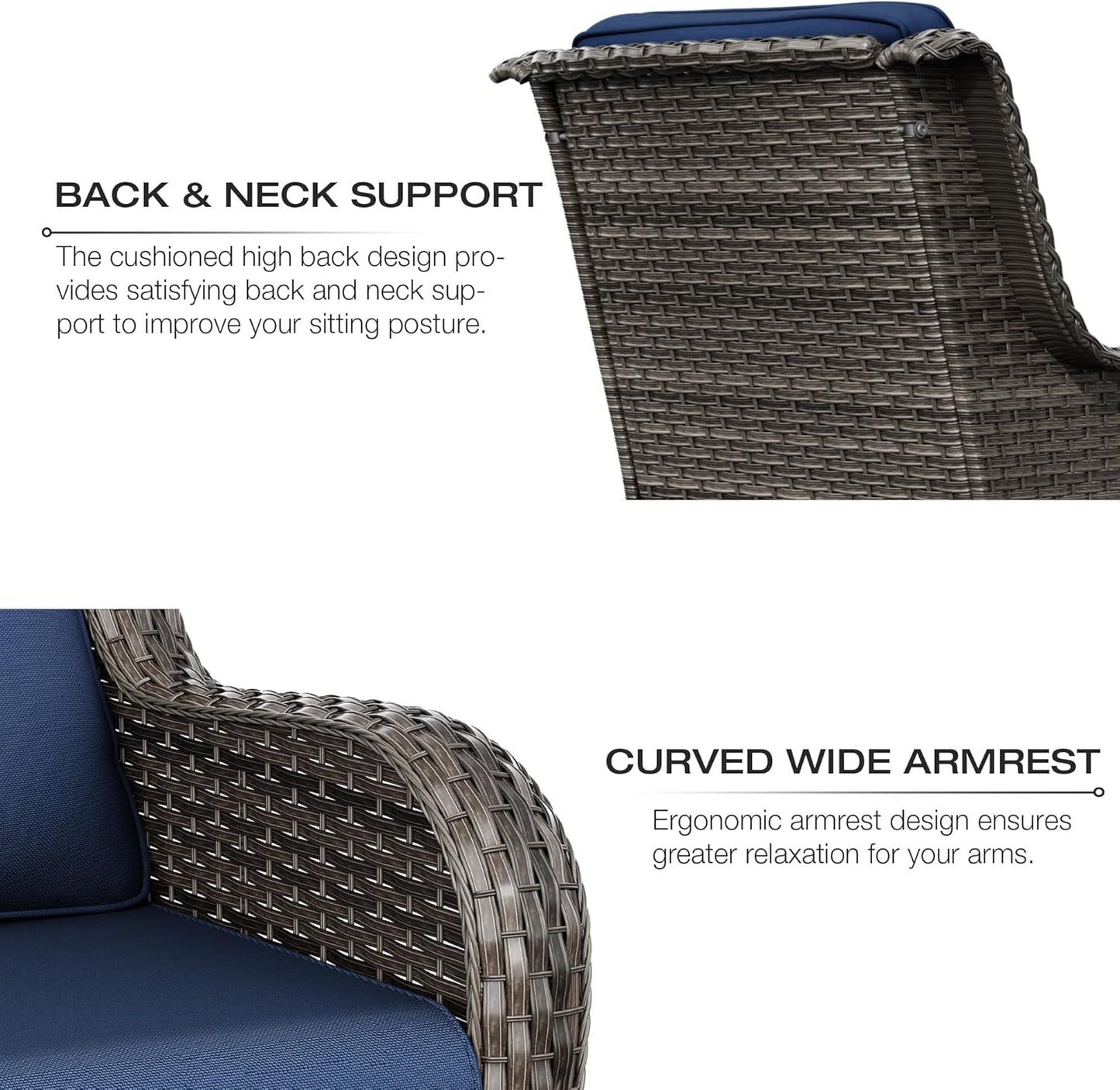 Joyside Patio Furniture Set 6 Pieces - Outdoor Rattan Furniture Set with 2 Armchairs, 2 Couch and 2 Ottomans, Olefin Cushions Included(Mixed Grey/Blue)