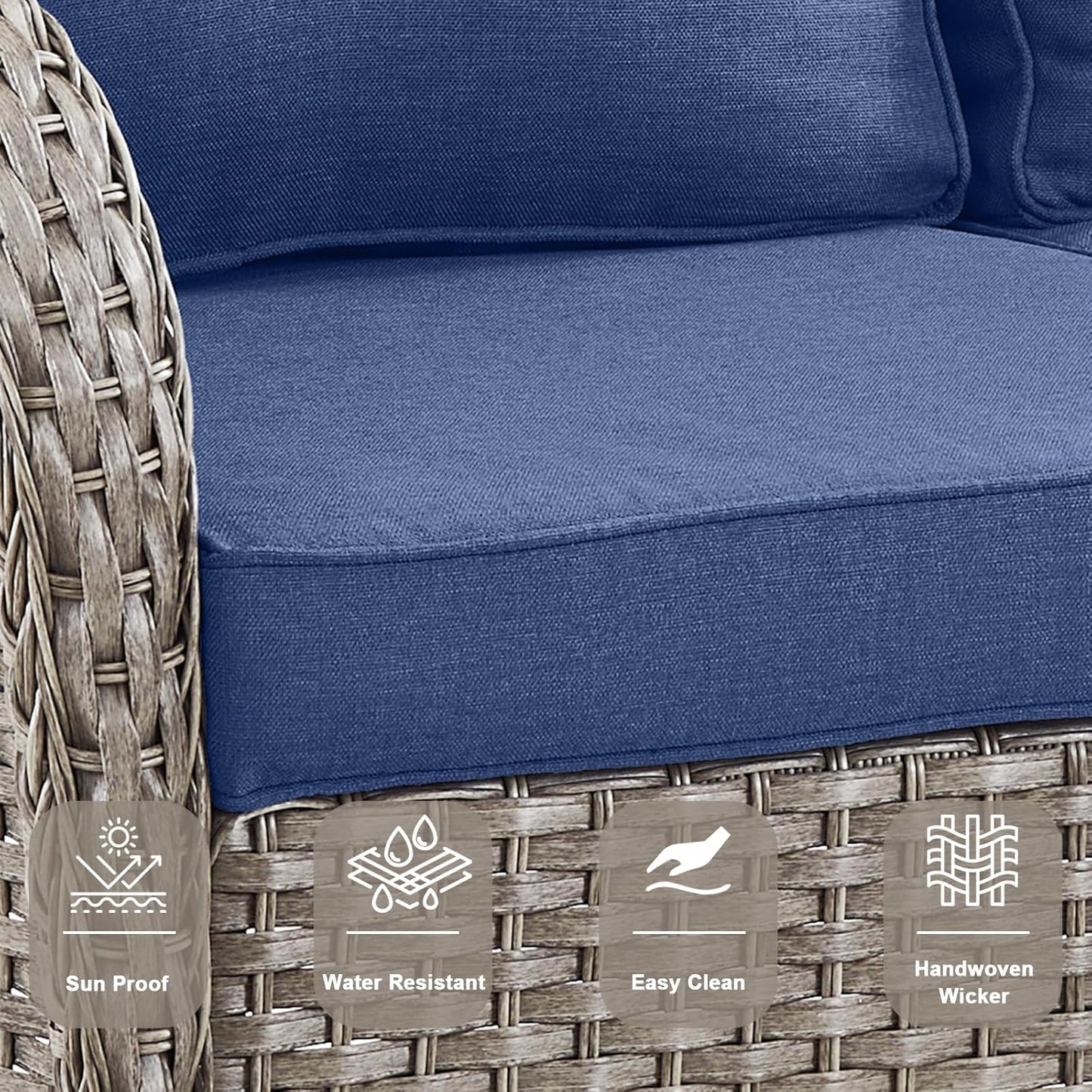 6 Pieces Wicker Patio Furniture Set - Swivel Rocker Outdoor Chairs with Outdoor Couch and Side Table, All-Weather Patio Conversation Set for Deck Sunroom Backyard