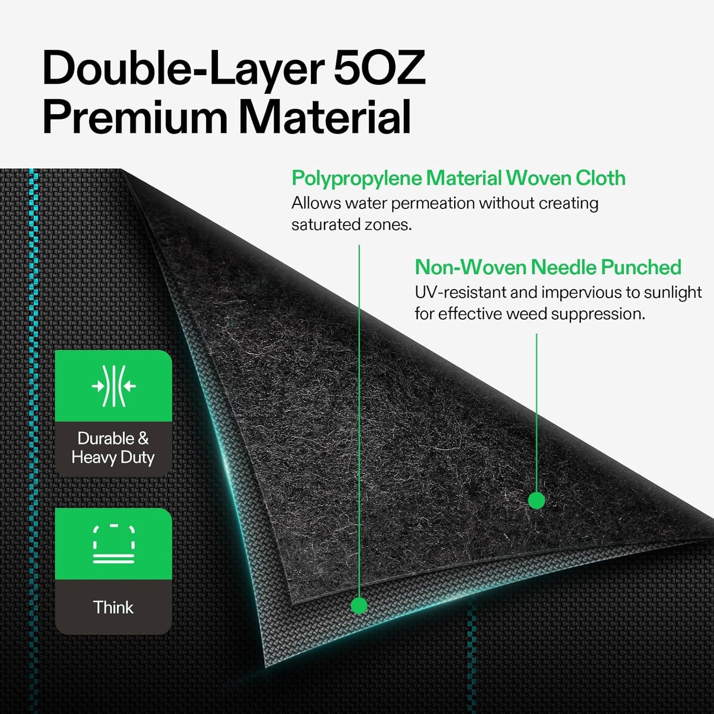 VIVOSUN Premium Weed Barrier Landscape Fabric Heavy Duty, 4ftx50ft 5oz Double-Layered Weed Control Mat with High Permeability, Commercial Ground Cover, Easy Set up & Superior Weed Control