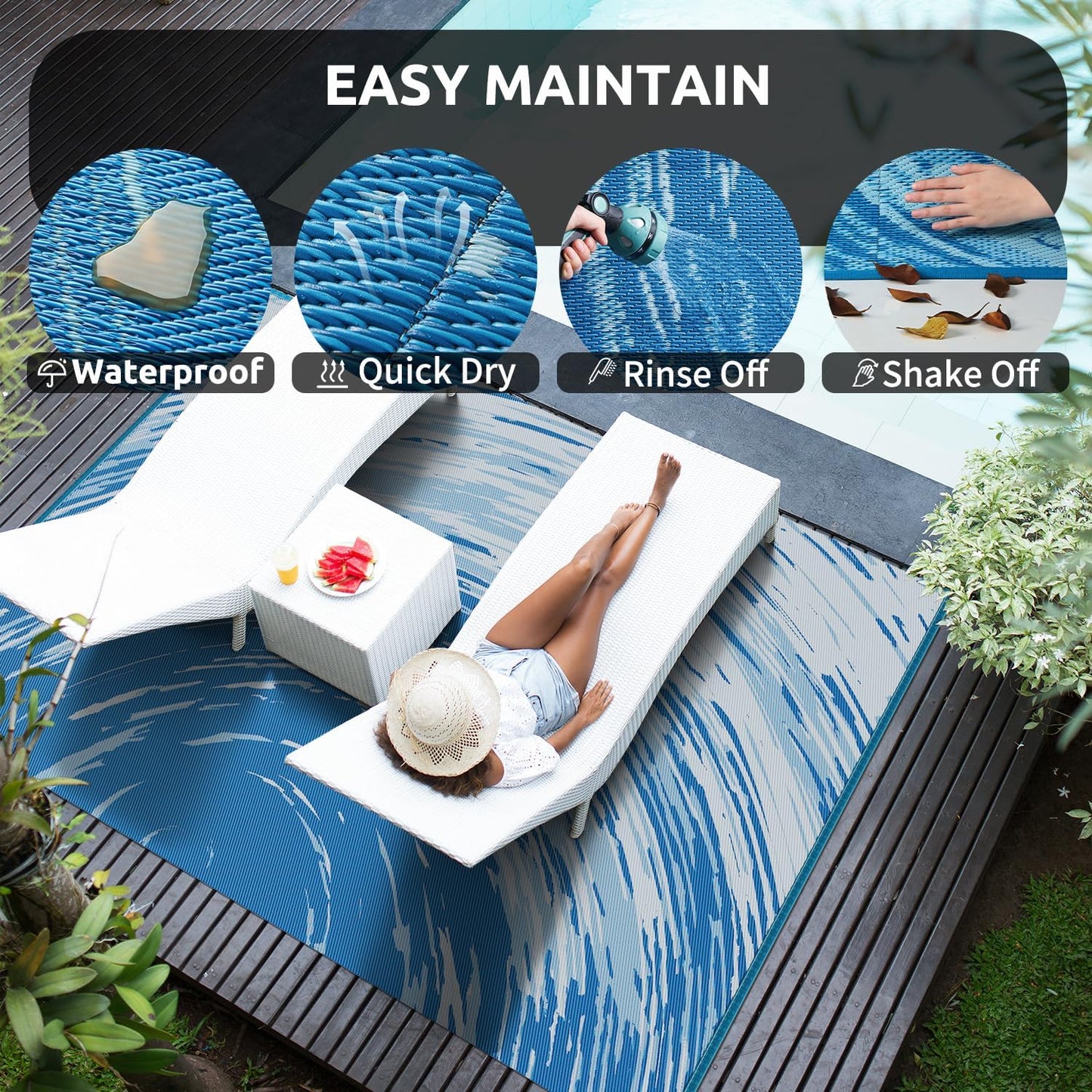 COCOER Modern Outdoor Rug 9x12 Reversible-Waterproof Outdoor Patio Rug-Quick Dry Outdoor Area Rugs Indoor Outdoor Rugs-Outside Rug Patio Decor for Porch Deck Balcony Backyard
