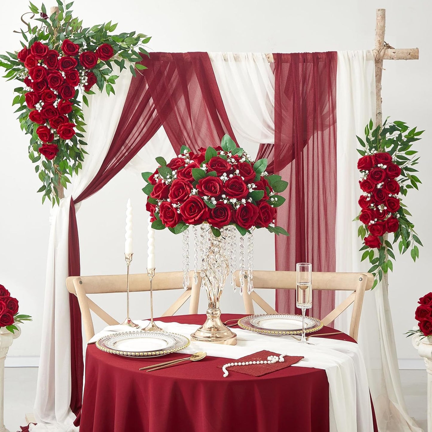 Serwalin 30PCS Red Roses Artificial Flowers, Realistic Red Roses Bouquet with Long Stems Fake Silk Roses Flowers for Wedding Centerpieces Bridal Bouquet Party Home Decor