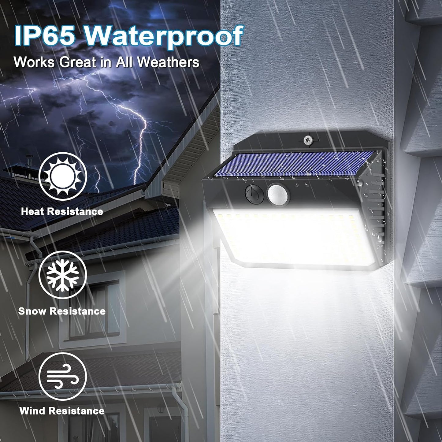 Solar Lights Outdoor, 150 LED, 8 Pack, Motion Sensor, IP65 Waterproof, 3 Lighting Modes, Solar Powered Light Fixture for House, Garden, Patio, Fence, Garage