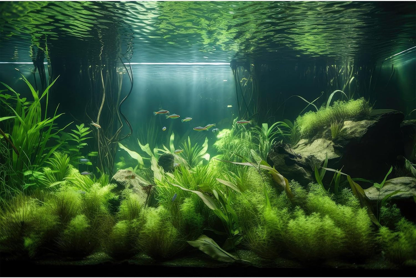 Aquarium Background Lush Green Aquatic Plants and Seagrasses Terrarium Background Under The Sea View With Rock Sands Fish Tank Background Amazing Aquarium Backdrop Background Poster Vinyl 24x16in