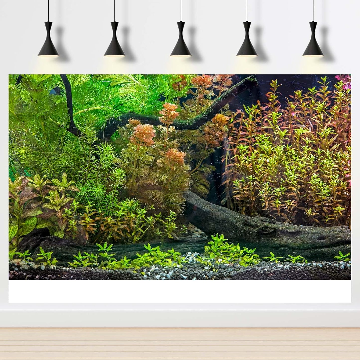 Aquarium Backdrop Underwater Grass Leaves with Pebbles Exquisite Aquarium Background Vivid Green Aquatic Plant Stone River Bed Fish Dead Wood Fresh Leaves Tank Background Decors Vinyl 36x24in