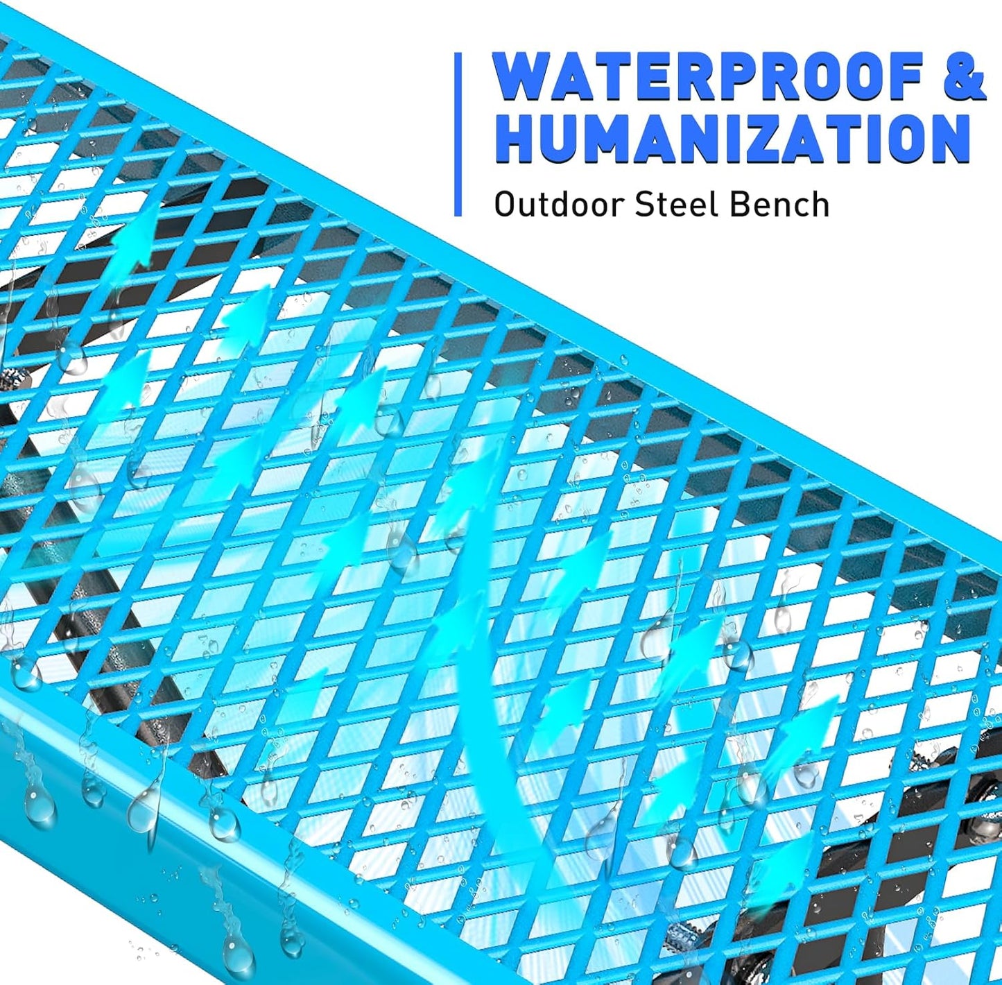 Thermoplastic Coated Iron Park Bench for Outside, Heavy Duty Metal Garden Bench, Expanded Commercial Grade Seating for Shopping Malls, Lawn Yard Porch Entryway (Blue Without Backrest, 72IN)