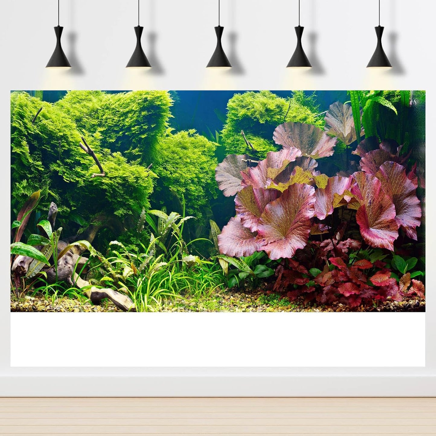 Aquarium Background Underwater Grass Leaves Pebble Aquarium Backdrop Vivid and Fresh Green Aquatic Plant Background Stone River Bed DeadWood Purple Leaves Tank Background Decor Vinyl 48x18in