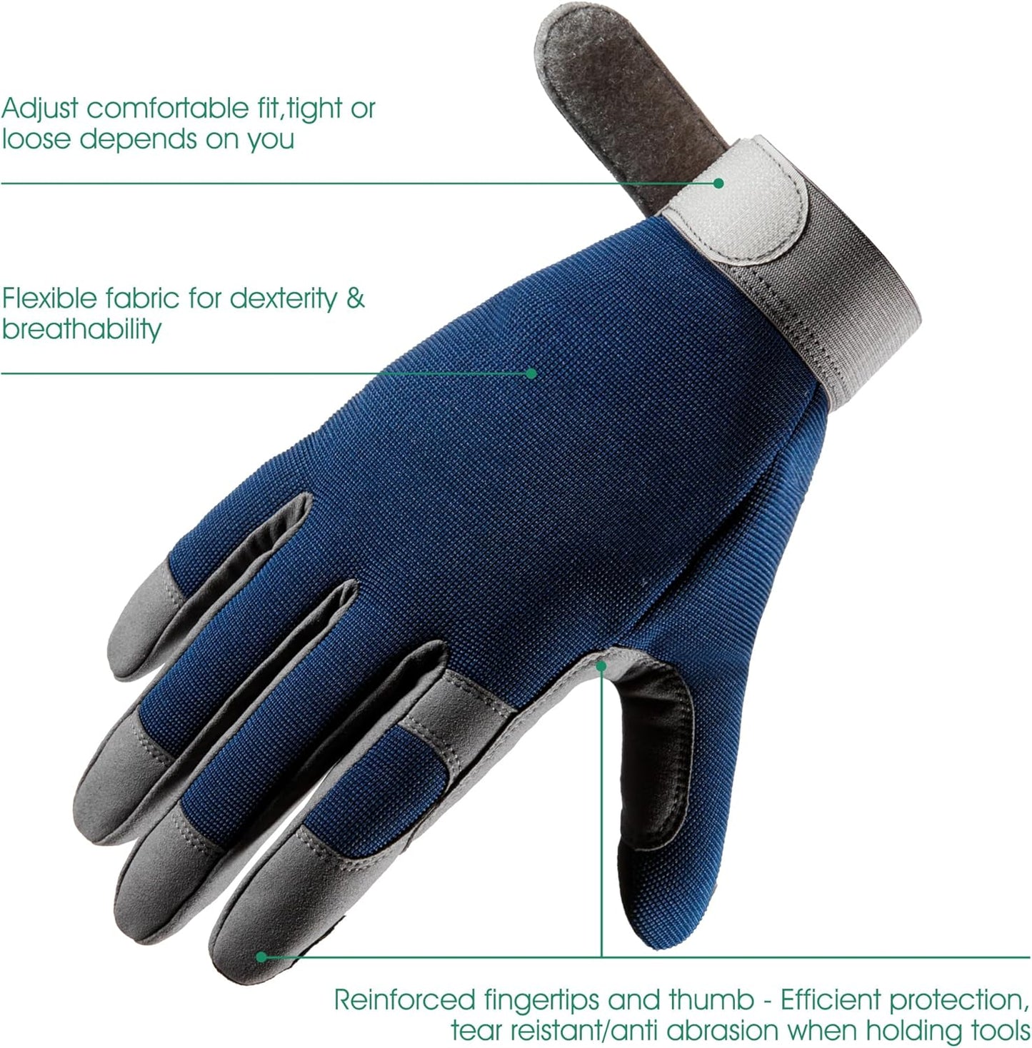 COOLJOB Thorn Proof Garden Gloves with Touchscreen Fingers for Men, Rose Pruning Work Gloves with Palm Cushion for Gardener, Farmer and Landscaper (Navy 1 Pair Large)