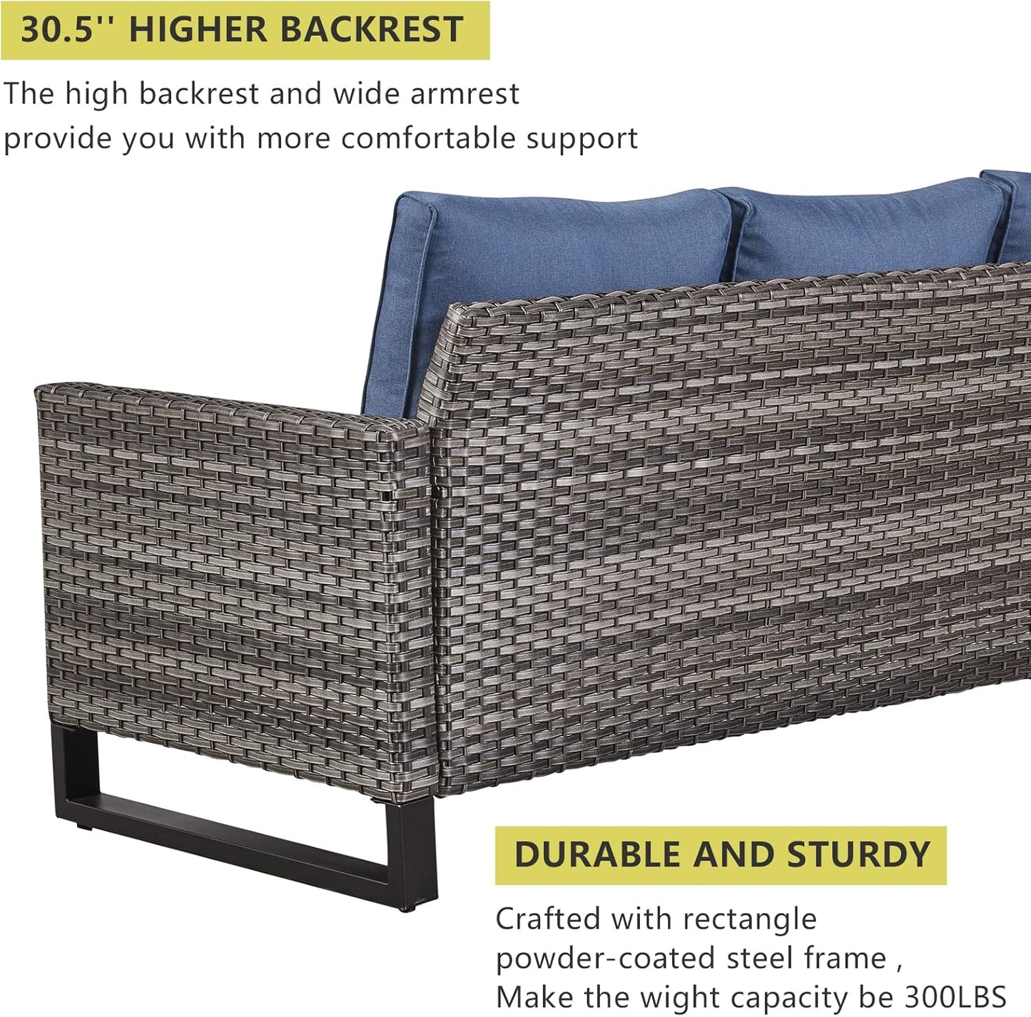 HUMMUH 6 Piece Patio Furniture Outdoor Sectional Sofa Set All-Weather Wicker Outdoor Chairs with End Table Ottomans for Patio,Porch,Garden,Backyard