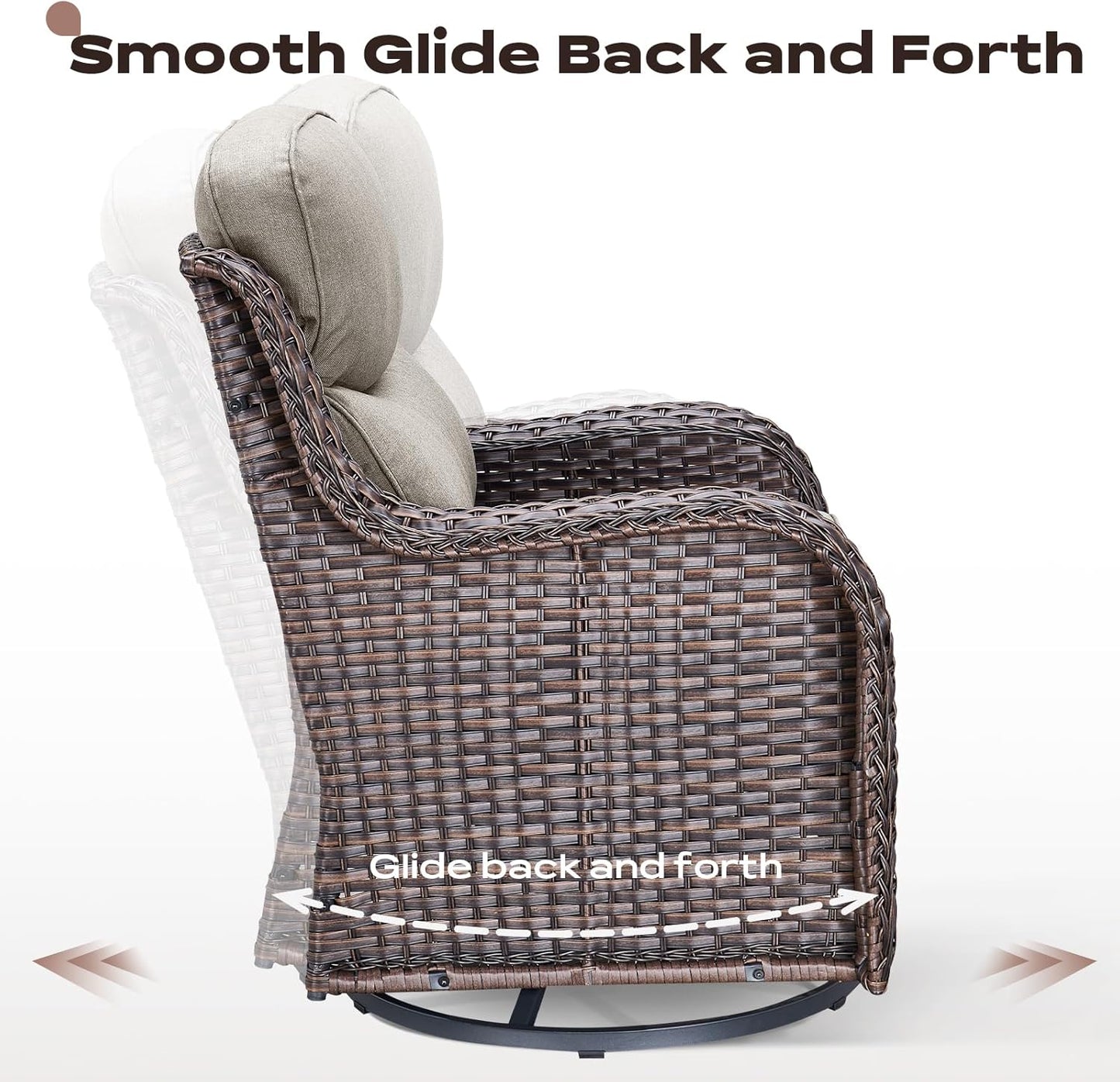 Wicker Outdoor Patio Furniture Set - 4 Piece Patio Conversation Set with Swivel Rocker Chairs and Ottomans, 6 inch Cushions, High Back, Deep Seating, for Porch Deck Garden Brown/Beige