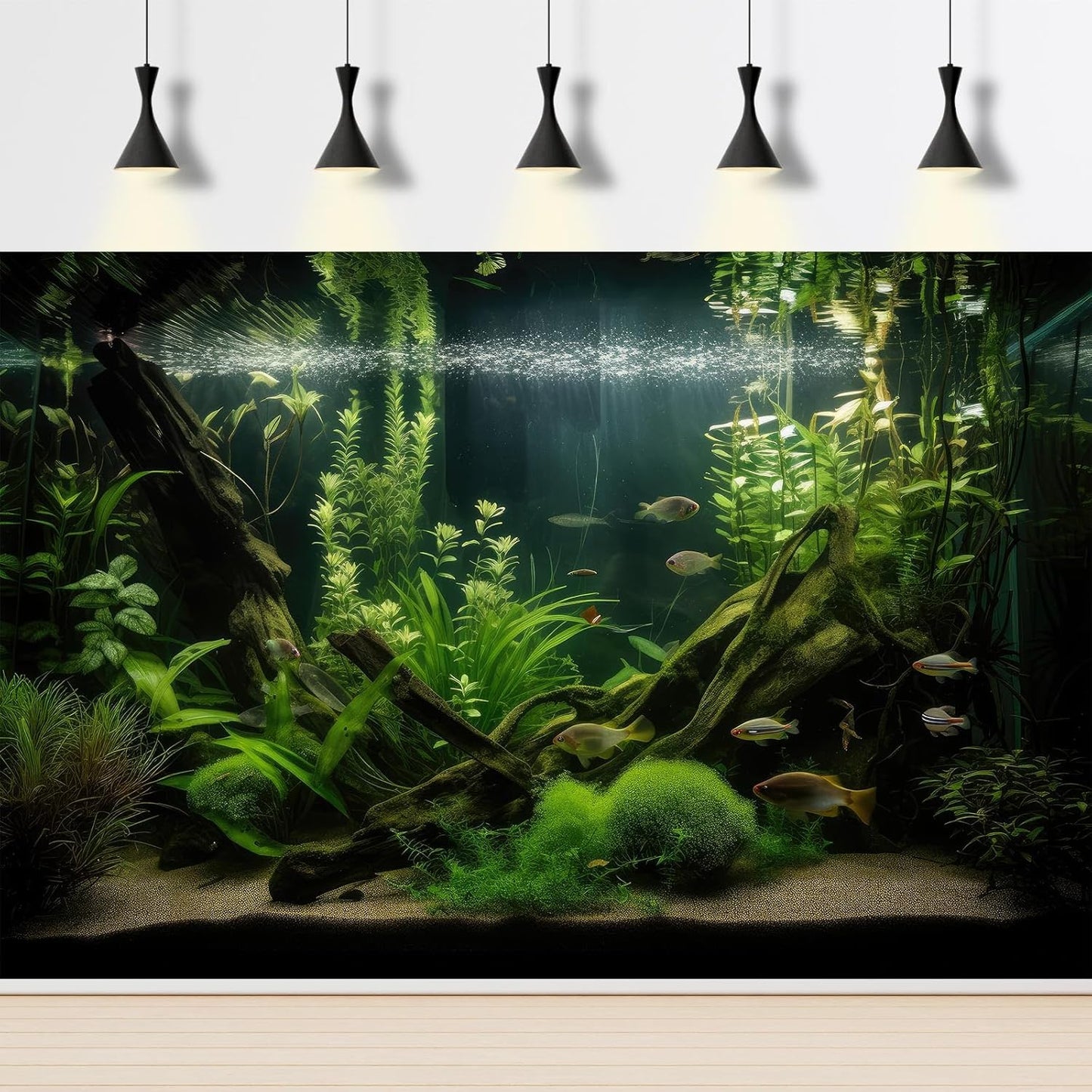 Aquarium Background Diverse Aquatic Plants and Seagrasses Terrarium Background Redwood Root Lush Green Underwater Plants Moss Fish Tank Background Under The Sea Aquarium Backdrop Vinyl 72x16in
