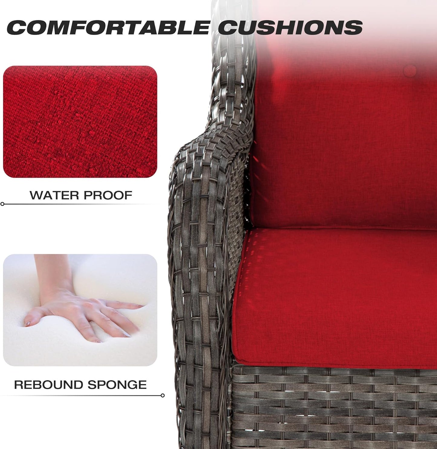 Joyside Patio Furniture Set 6 Pieces - Outdoor Rattan Furniture Set with 2 Armchairs, 2 Couch and 2 Ottomans, Olefin Cushions Included(Mixed Grey/Red)