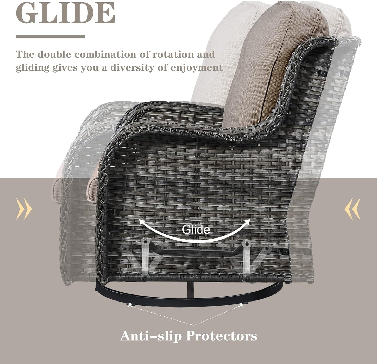 Outdoor Swivel Rcoker Patio Chairs - Outdoor Swivel Patio Chairs Set of 2 Wicker Chair Patio Furniture Sets with Covered Cushion for Porch Deck Balcony Garden, Gray