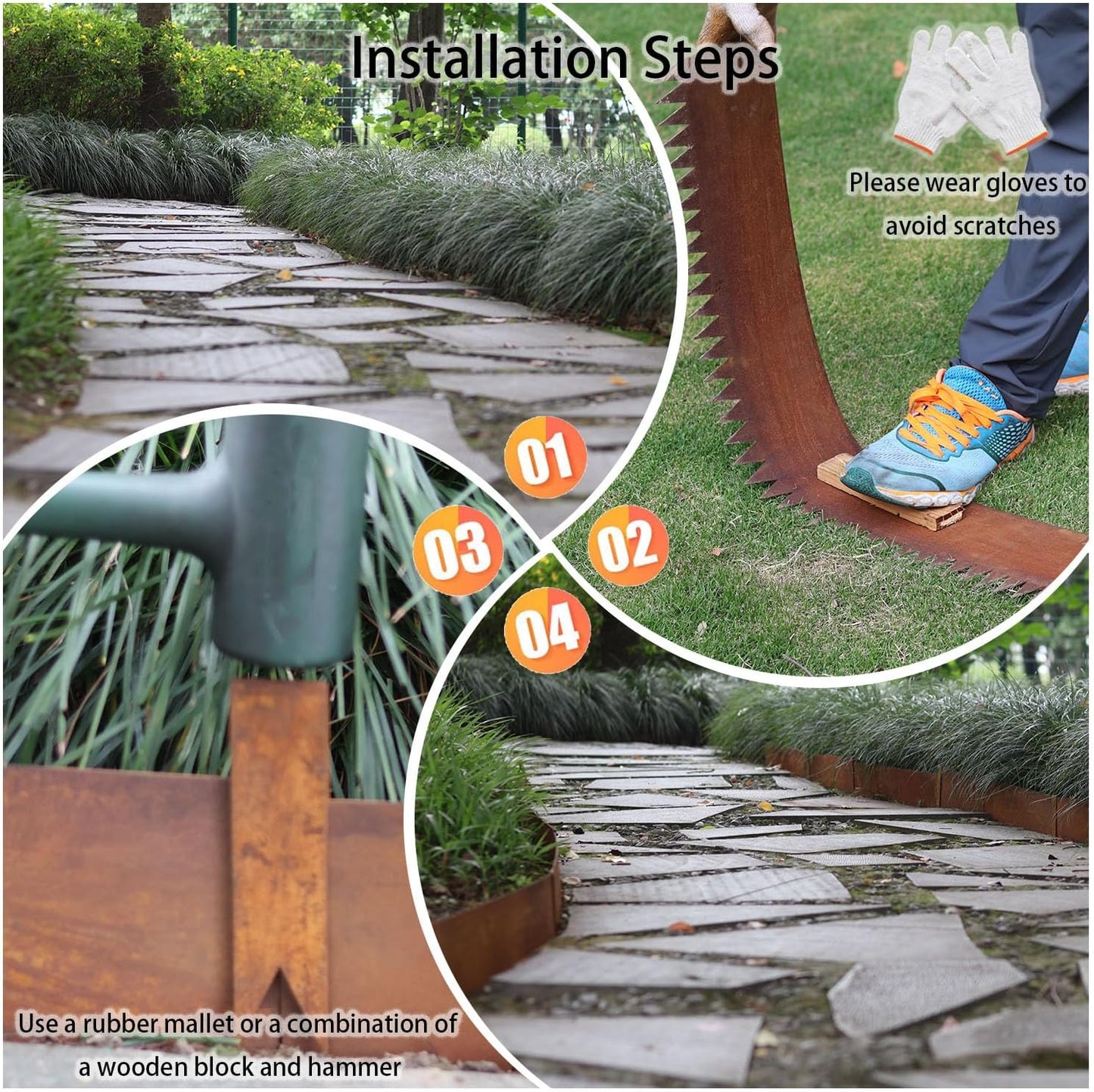 Corten Steel Landscape Edging, 40" L x 6" H, 18 GA Thickness, 12 Pack + 13 Stakes, Enhance Garden, Yard, Park, Lawn, Plants & Vegetables w/Long-Lasting Rust-Finish Cor-Ten Edging