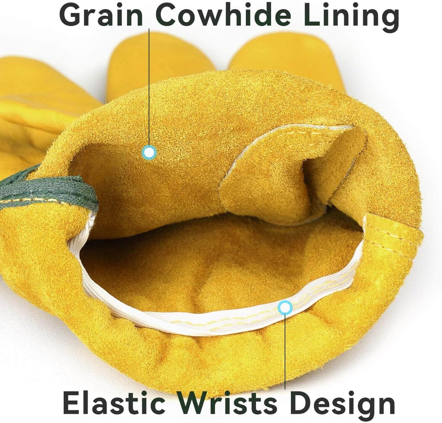 OZERO 5 Pairs Leather Work Gloves Flex Grip Tough Cowhide Gardening Glove for Wood Cutting/Construction/Truck Driving/Garden/Yard Working for Men and Women (Gold,Medium)