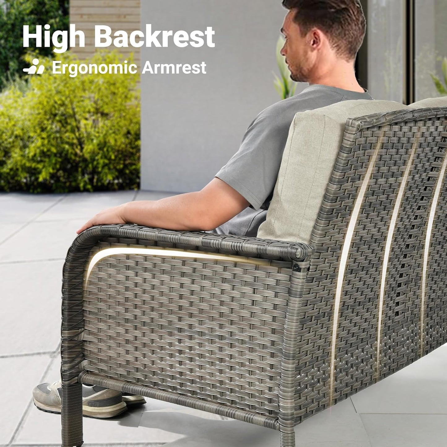 ovios 4 Pieces Patio Furniture Set with 30" Fire Pit Table, Outdoor Wicker Chairs of 4, All Weather High Back Rattan Chairs 4-Seater with Comfy Cushions, Beige