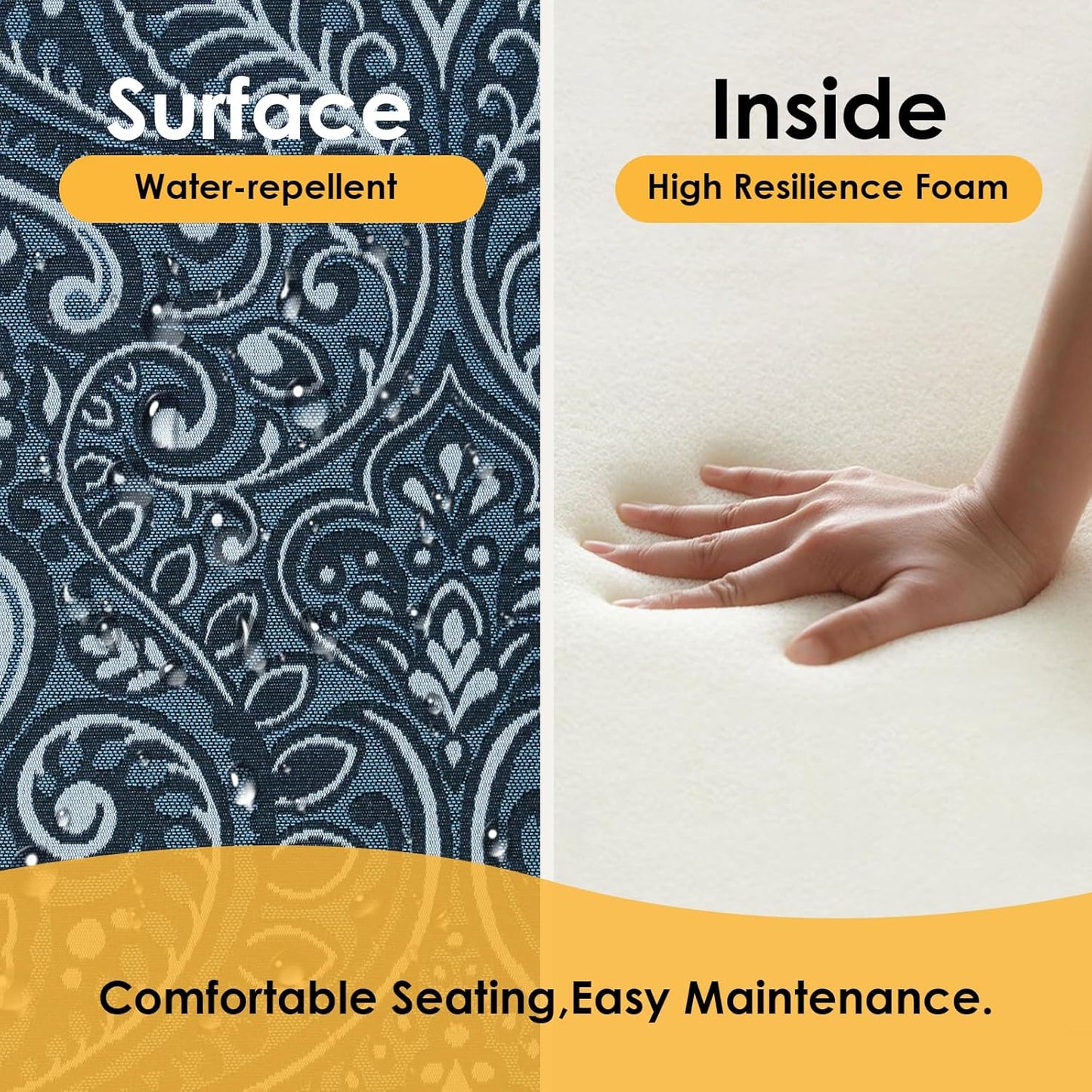 Outdoor Square Corner Seat Cushion, 19"x19"x3", Set of 4, Non Slip Seat Cushion Pads with Removable Cover for Patio Furniture, Garden Yard Lawn, Damask Vine