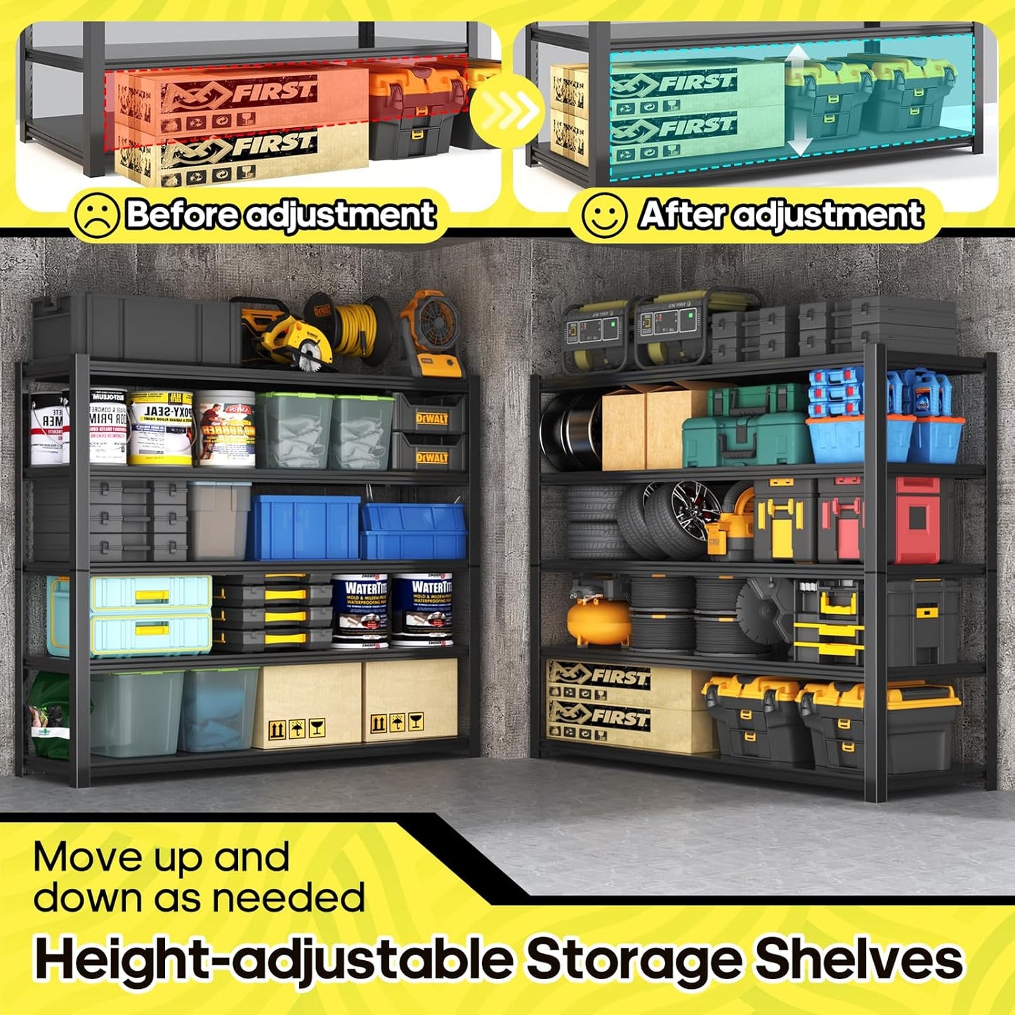 5 Tier Adjustable Metal Shelving Storage Rack,Storage Shelves,59.8" Wx24 Dx76.6 H Garage Shelving Heavy Duty,Industrial Shelving Unit for Basement,Warehouse,Garage Organization.2 Pack
