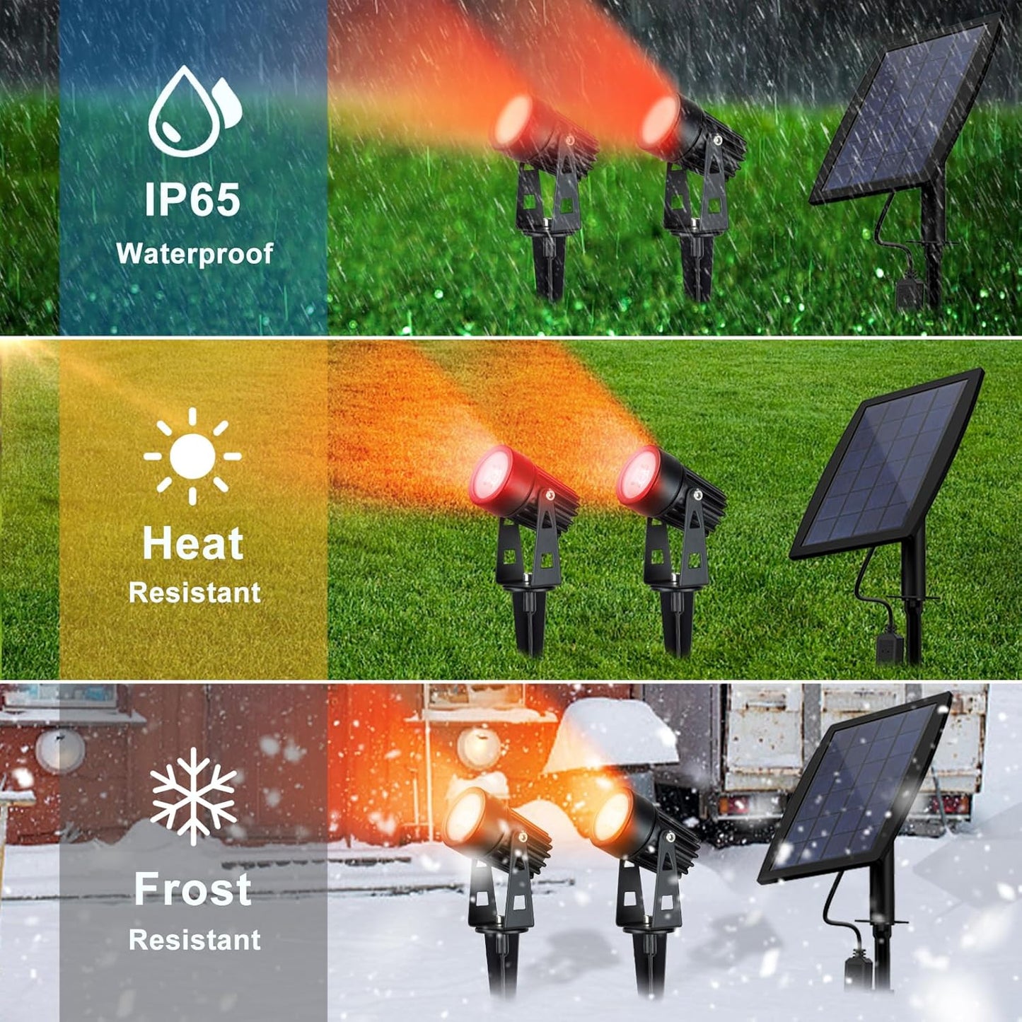 DLLT LED Solar Landscape Spotlights, 2W Solar Spotlights Outdoor IP65 Waterproof, 9.8ft Cable 2-in-1 Solar Powered Lights, Auto On/Off Tree Spot Lights for Yard, Driveway, Walkway, Red Lighting
