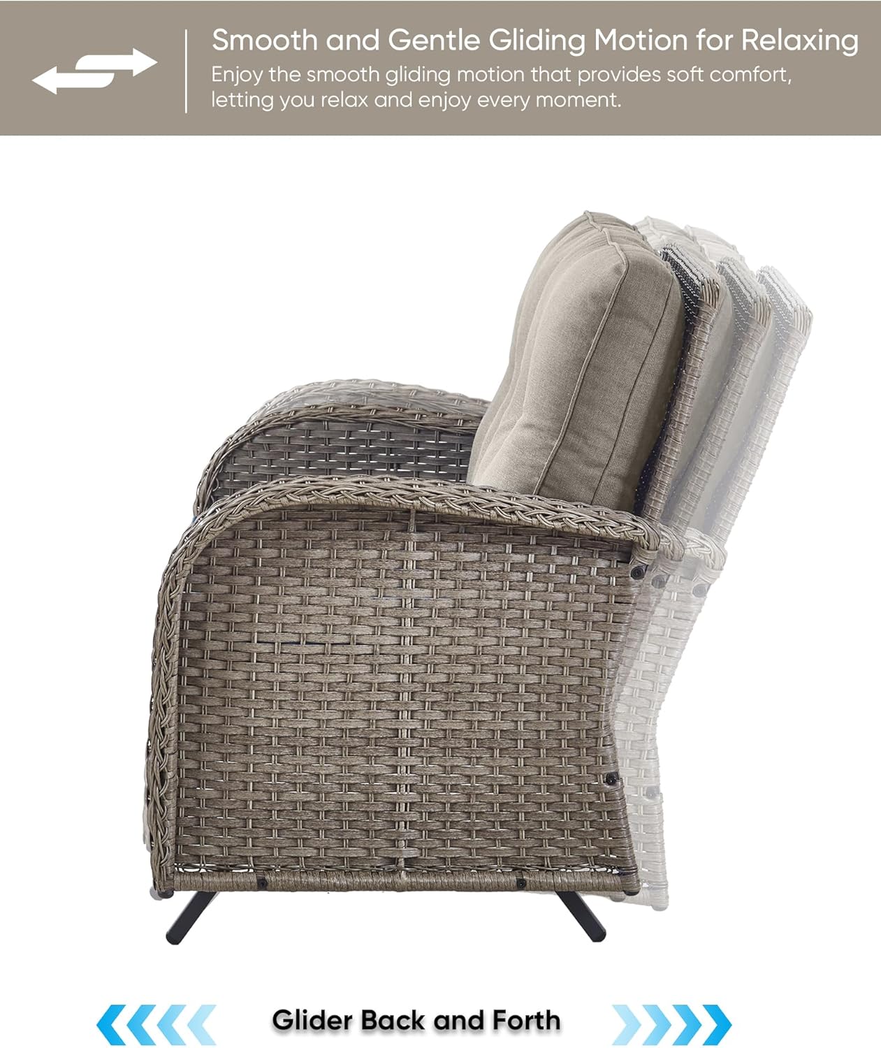 HUMMUH 7 Pieces Wicker Patio Conversation Set Outdoor Glider Loveseat with Patio Swivel Rocking Chairs Outdoor Patio Set for Deck Lawn Porch Balcony Poolside-Grey/Grey