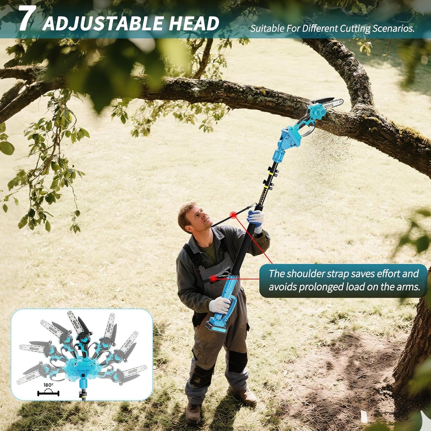 2-in-1 6 In Mini Chainsaw & Electric Pole Saw, Electric Pole Saws for Tree Trimming, 21V Cordless Battery Chainsaw Powered with 2 Batteries, Auto-oil, Chain saw for Tree Pruning/Wood Cutting