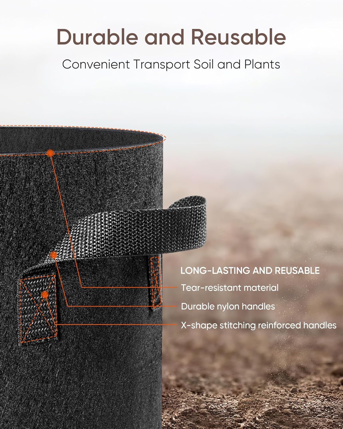 The Growing 5 Pack 5 Gallon Fabric Grow Bags，Thickened Aeration Nonwoven Fabric Plant Pots with Durable Handles,Heavy Duty 300G Planter Pot for Tomato, Fruits, Vegetables and Flowers, Black
