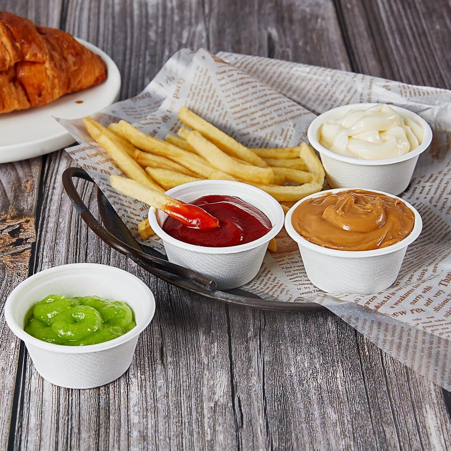 Vplus 500 Pack 2 OZ Disposable Souffle Cups, 100% Compostable Portion Cups, Made From Bagasse Fibe, Perfect For Dips, Food Sample, Jams, Honey, Sauces, Nuts