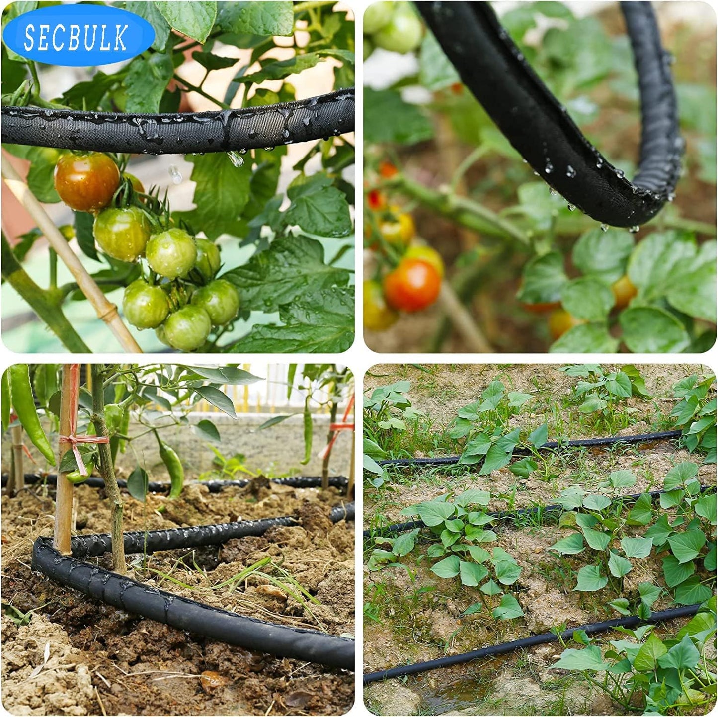 2025 Flat Soaker Hose 10 ft with Stakes for Garden, 10ft Linkable Drip Hose Diy Garden Irrigation System Saving 80% Water, Dual-layer Leak-free Design Water Hose with Holes