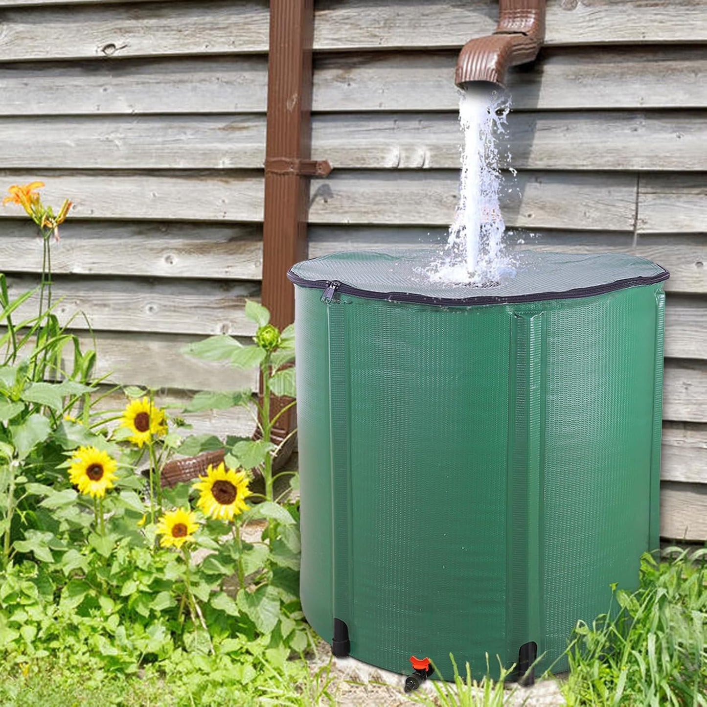 Collapsible Rain Barrel, 200 Gallon Portable Rainwater Collection System, Water Storage Tank, Rain Catcher Barrel with Spigots and Overflow Kit, Rain Water Barrel Collector for Garden, Green