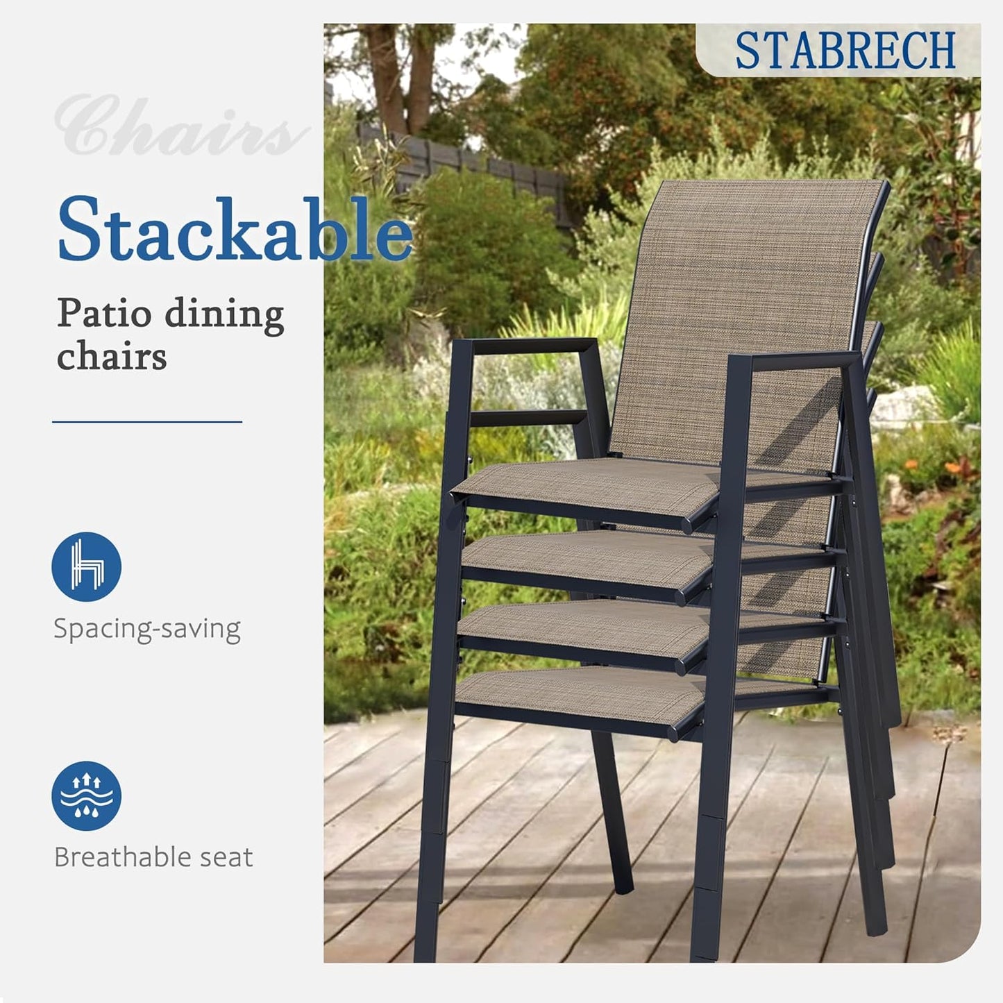 Outdoor Patio Chairs Set of 6, Mocha Stackable Outdoor Chairs, Lightweight Patio Set with High Back, Metal Dining Chair for Lawn, Garden, Yard and Deck