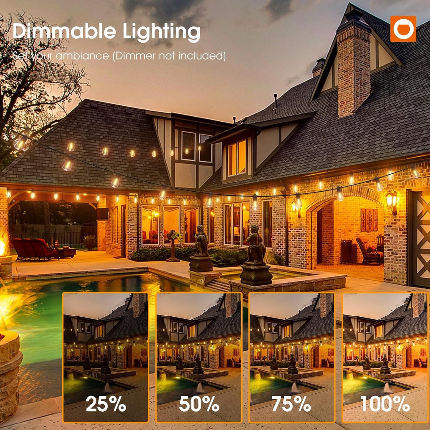 addlon 200FT(4-Pack*50FT) LED Outdoor String Lights with Edison Shatterproof Bulbs, Heavy-Duty and Weatherproof Strand, Commercial Grade Patio Lights, Decorative for Garden or Patio, Black